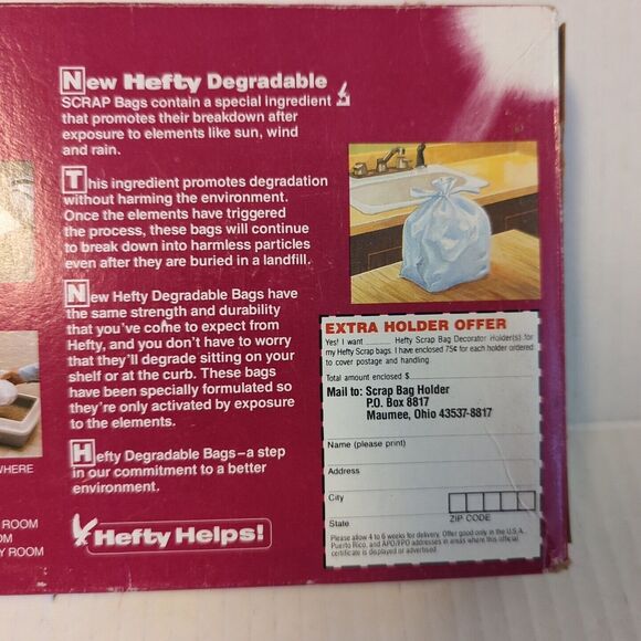 Hefty Degradable Scrap Bags New Open Box Of 26 Bags Vintage 80s Trash Waste - Picture 5 of 8